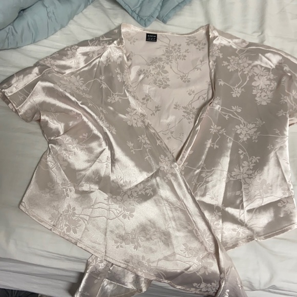 Tops - Shein tie front floral jacquard satin top